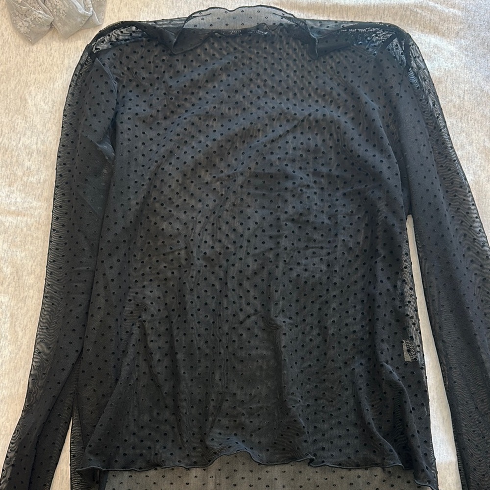 Elegant Black Sheer Polka Dot Top